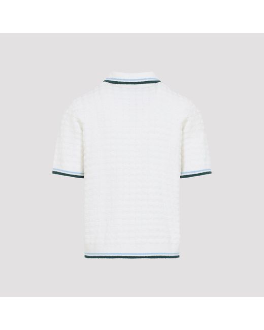 Casablanca White Boucle Short-Sleeve Knitted Polo