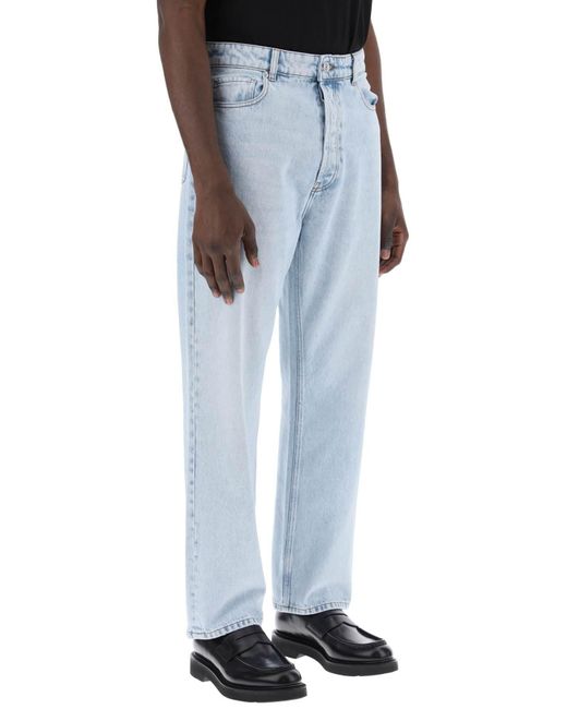 AMI Wide Leg Denim Jeans Met Een Ontspannen Pasvorm in het Blue