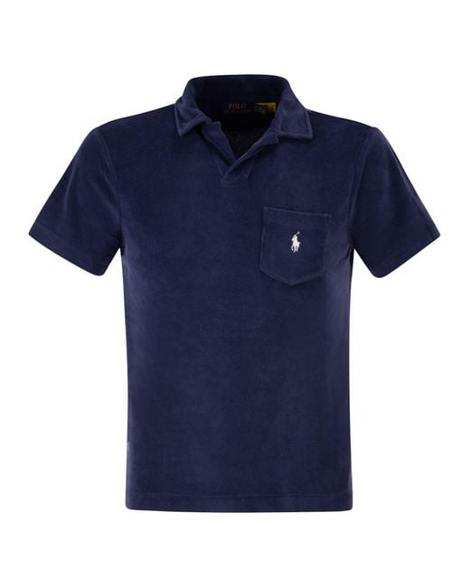 Polo Ralph Lauren Blue Cotton Terry Polo Shirt With Embroidered Logo