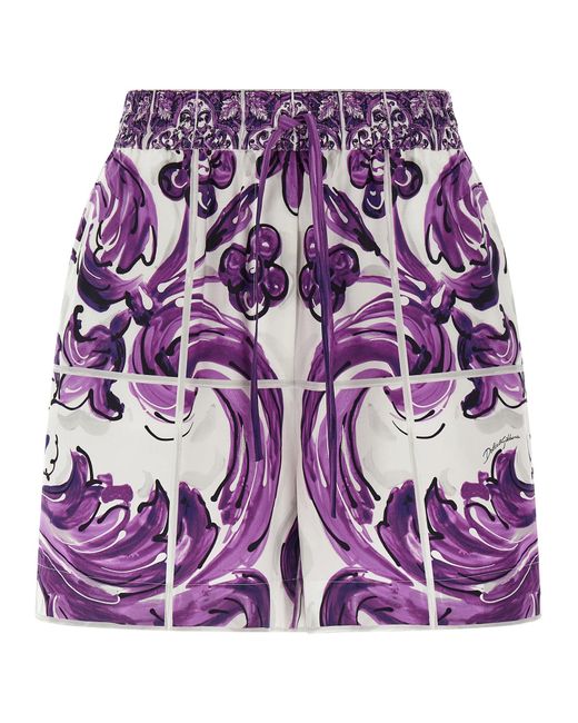 Dolce & Gabbana Purple 'Maiolica' Print Cotton Shorts