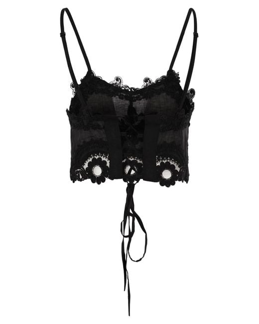 Maurizio Mykonos Black Linen And Rayon Lingerie-Style Top With Embroidery And Corset Back