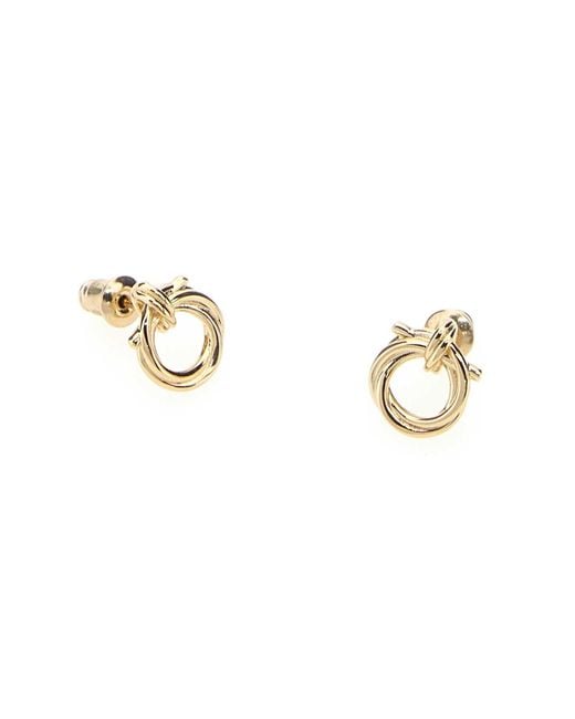 Ferragamo White Salvatore Metal Twisted Gancini Earrings