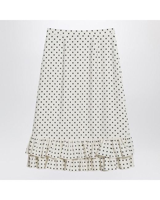 Valentino Natural Ivory Polka Dot Skirt With Ruffles