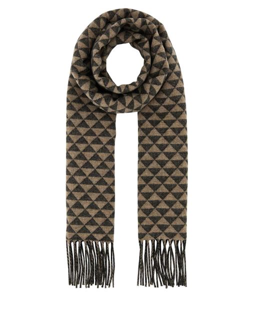 Prada Black Embroidered Wool Blend Scarf for men