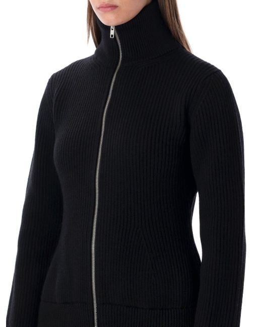 Maison Margiela Blue Wool Ribbed Zip-Up High-Neck Cardigan