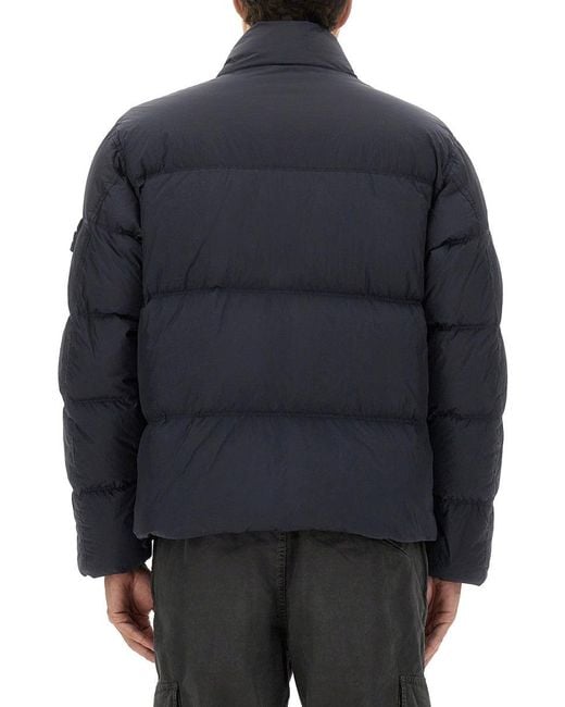 Stone Island Blue Solid Mock Collar Jacket for men