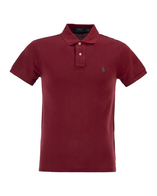 Polo Ralph Lauren Red Slim Fit Pique Polo Shirt for men
