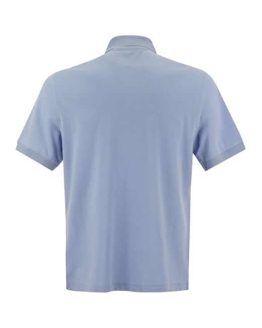 Brunello Cucinelli Cotton Jersey Polo -Hemd in Blue für Herren