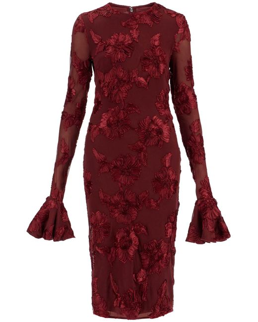 ROTATE BIRGER CHRISTENSEN Red Wechseln 'gestickte Blumengitter Midi Kleid mit