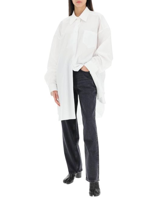 Maison Margiela Popeline Oversized Shirt in White | Lyst