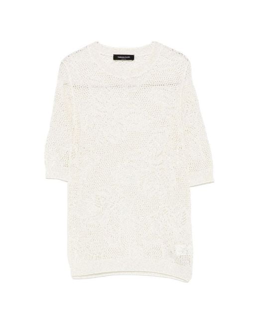 Fabiana Filippi White Openwork Crewneck T-Shirt