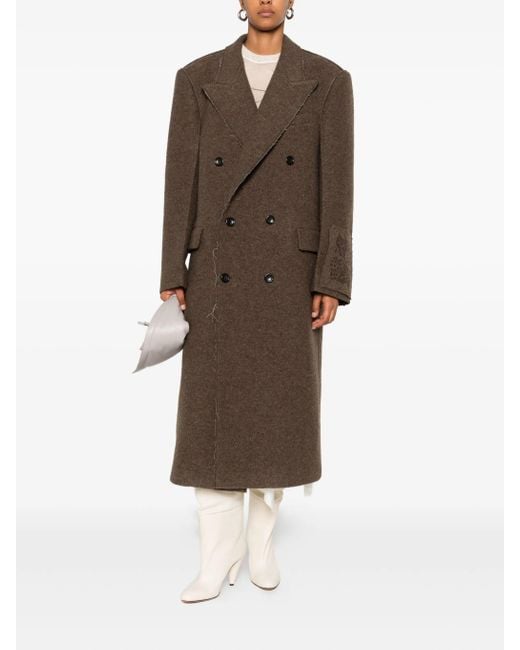 FEDERICO CINA Brown Double Breasted Raw Cut Long Coat