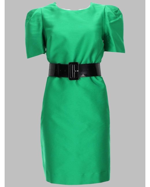 P.A.R.O.S.H. Green P. A.R. O.S. H. Chic Satin Belted Mini Dress For