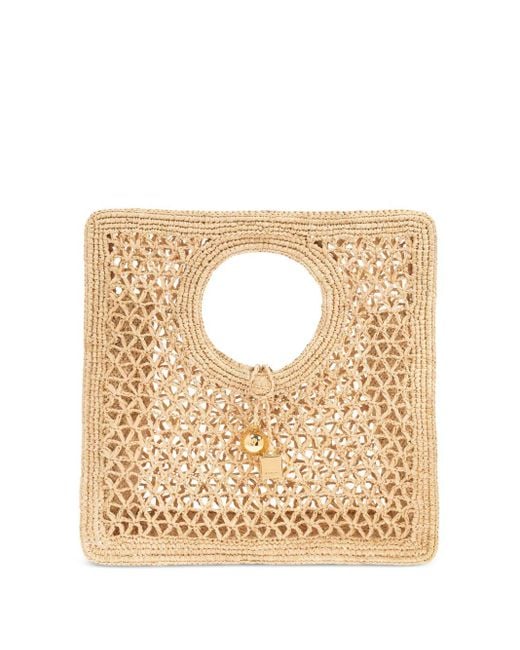 Jacquemus Le Petit Carre Spiaggia Rafia Handtas in het Metallic