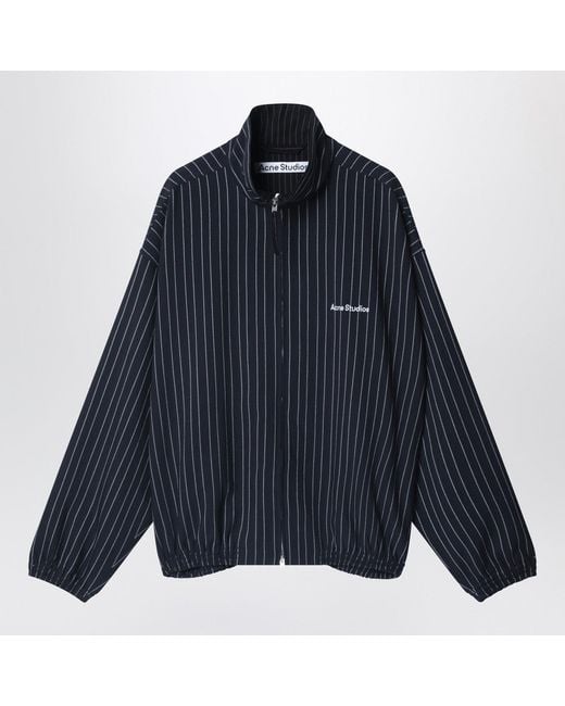 Acne Blue Zipup Jacket With Pinstripe Pattern for men