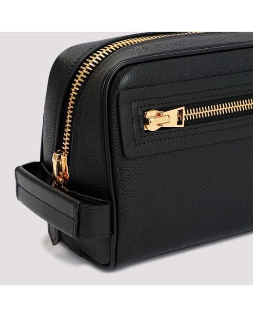 Tom Ford Black Leather Single Zip Toiletry Case for men