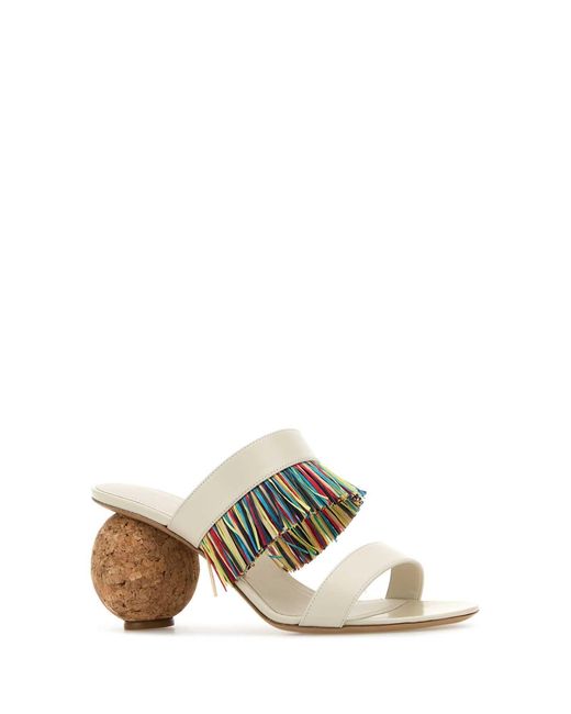 Ferragamo White Slip On Heels
