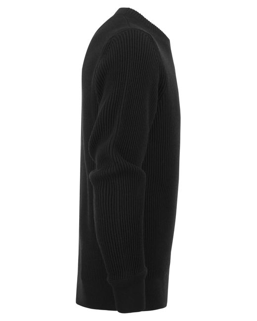 Stone Island Black Ribbed Sweater In Virgin Wool