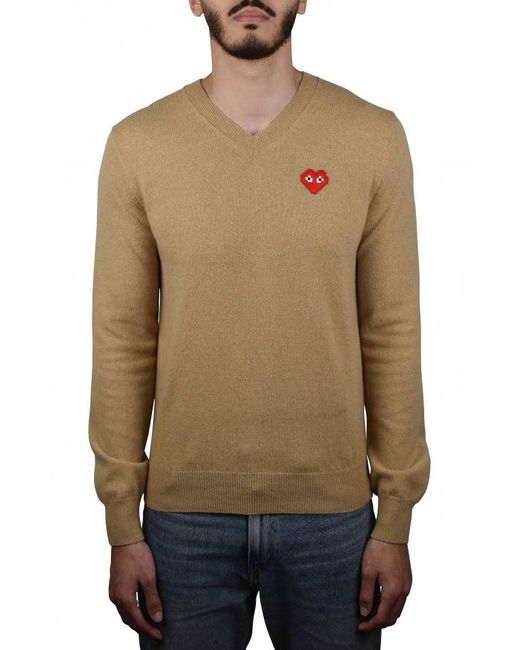 Comme des Garçons Green Camel Wool V-Neck Sweater for men