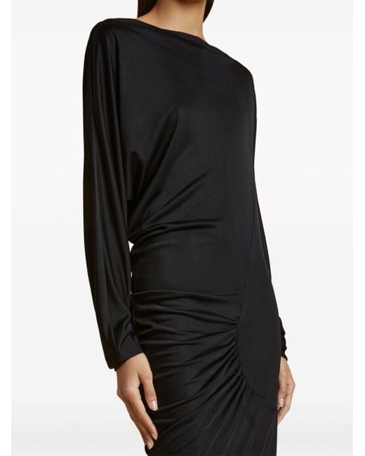 Khaite Black Oron Gathered Long-sleeve Dress