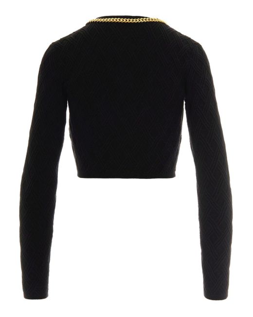 Elisabetta Franchi Black Tricot Cropped Cardigan