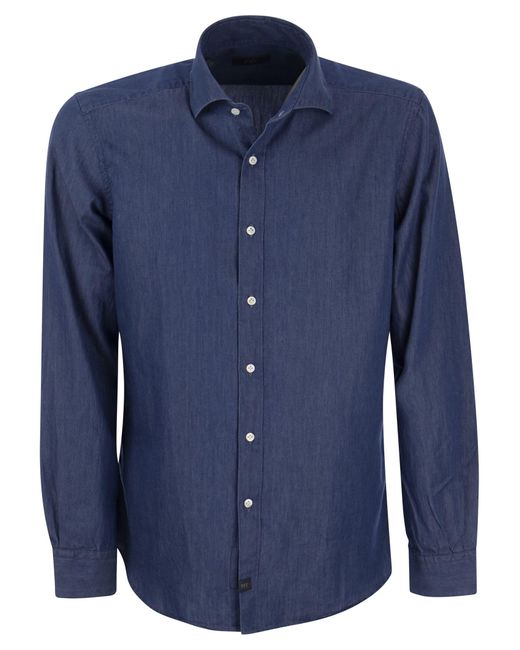 Fay Blue Denim Shirt With French Collar for men
