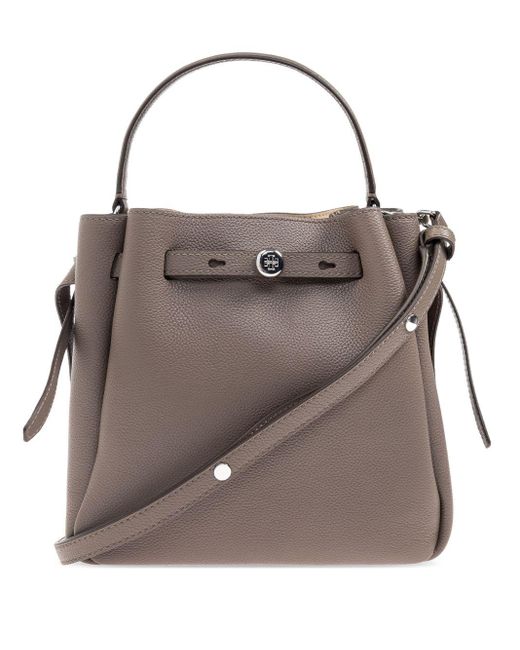 Tory Burch Gray Romy Leder Eimerbeutel