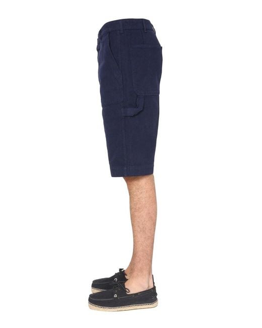 YMC Blue Cotton Canvas Bermuda for men