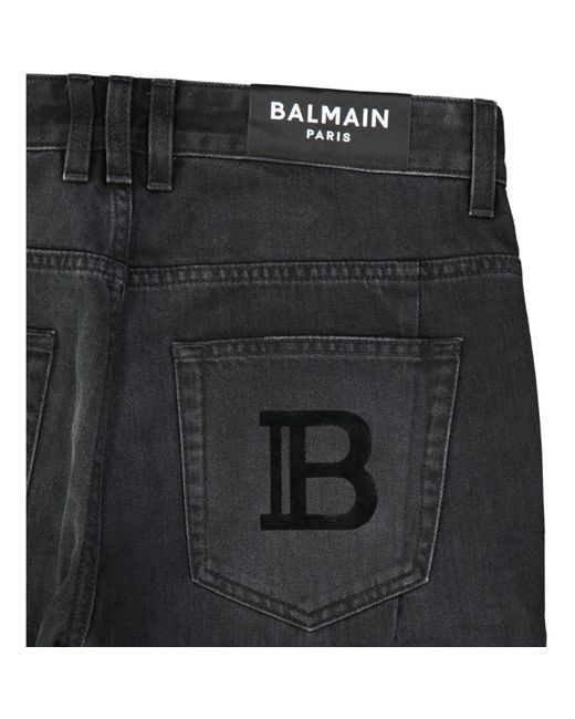 Balmain Black Cotton Slim Denim Jeans for men