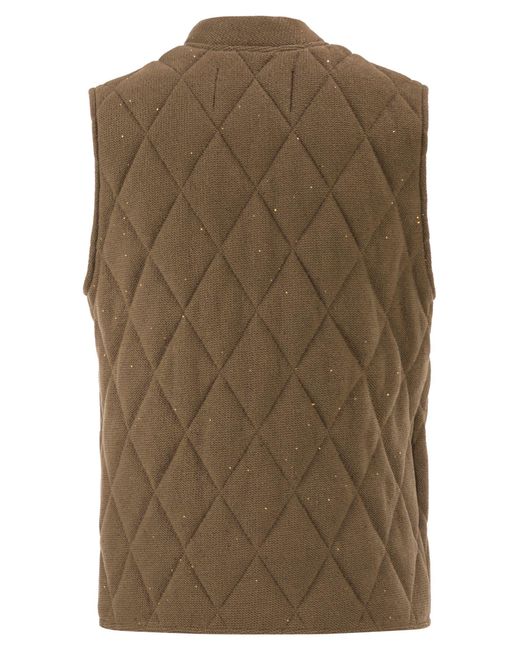 Fabiana Filippi Brown Quilted Cotton And Linen Waistcoat With Sequins