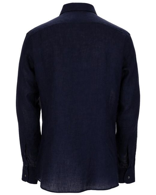 Boss Blue Linen Button-Up Shirt For for men