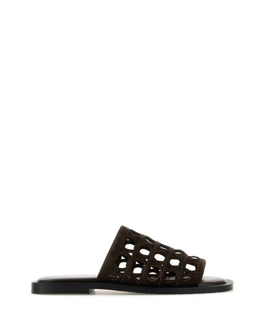 Ferragamo Black Dark Suede Barbados Slippers