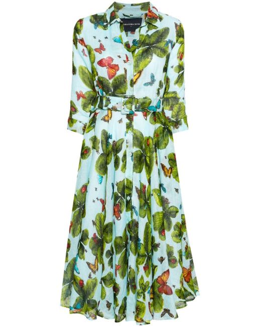 Samantha Sung Green Butterfly Print Shirt Dress