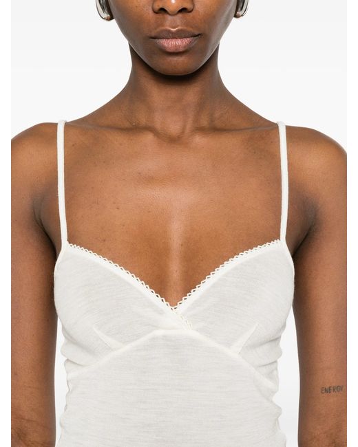 Forte_forte White Embroidered Wool Ribbed Jersey Tank Top