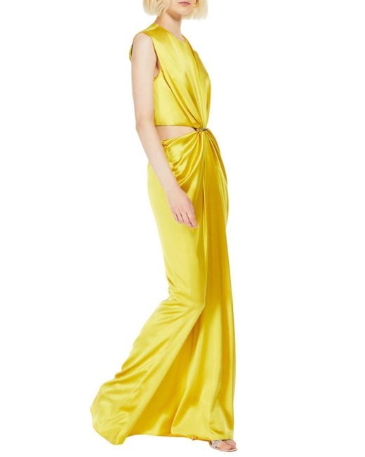 Vestido de reloj de arena de en satén de seda Max Mara de color Yellow