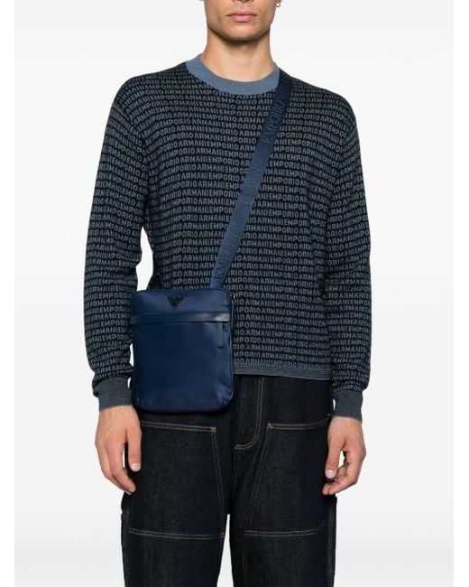 Bolso messenger con placa del logo Emporio Armani de hombre de color Blue
