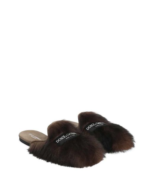 Dolce & Gabbana White Dolce & Gabbana Suede And Shearling Slippers