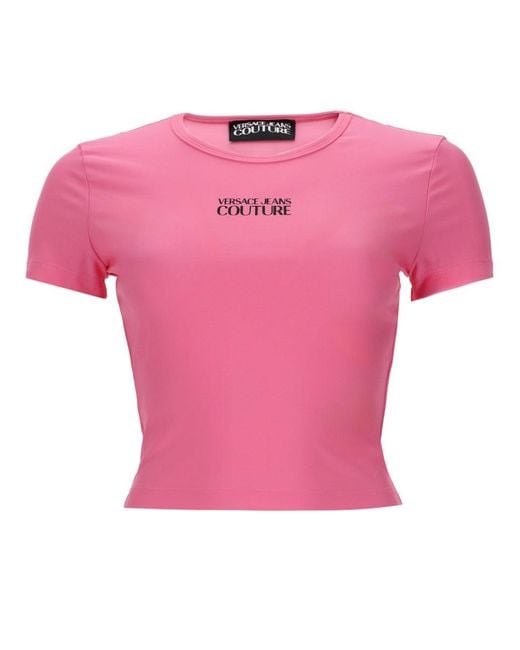 Versace Jeans Couture Pink T-Shirt Crop Con Logo