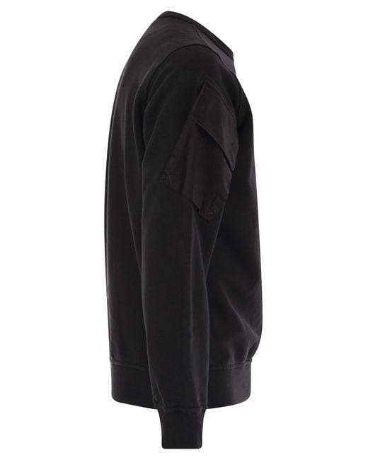 Stone Island Crew Neck Sweatshirt Met Mouwzakken in het Black