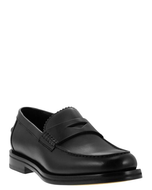 Doucal's Black Penny Leather Moccasin for men