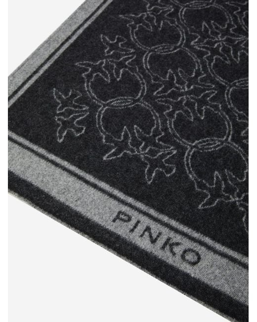 Pinko Black Umhang aus Wollmischung mit Love Birds-Motiv