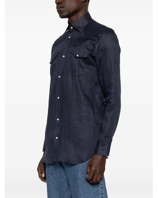Sartorio Napoli Blue Linen Shirt
