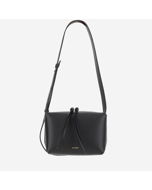 Jil Sander Black Leather Shoulder Bag With Logo