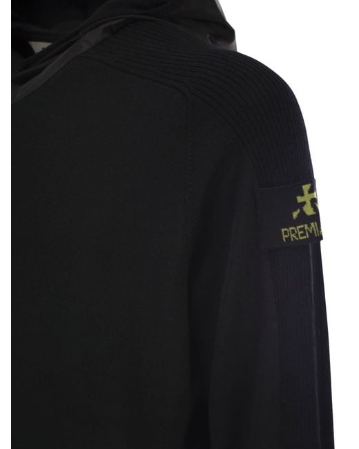 Premiata Black Wool Cardigan With Nylon Hood for men