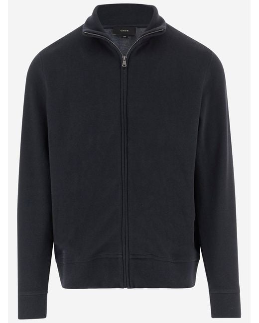 Vince Blue Cotton Blend Zip-Up Sweater for men