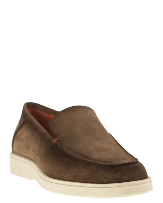 Santoni Brown Suede Moccasin for men