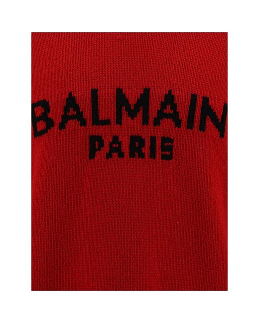 Suéter de lana de logotipo de Balmain de hombre de color Red