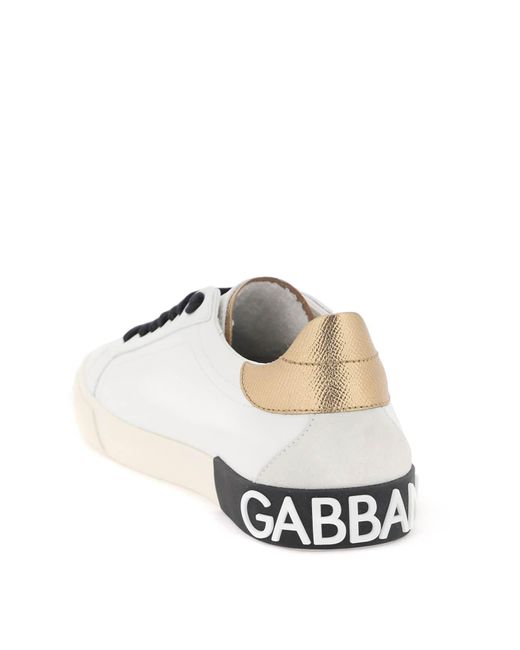 Dolce & Gabbana White Portofino Vintage Leder -Sneakers mit Strassstein DG