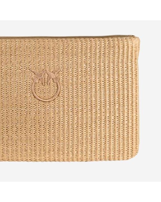 Pinko Natural Raffia Clutch With Logo