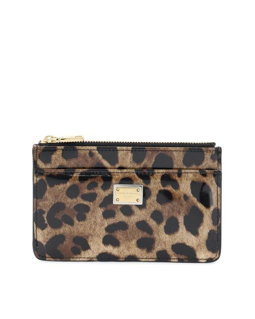 Leopard Imprimer en cuir support de carte moyen Dolce & Gabbana en coloris Black